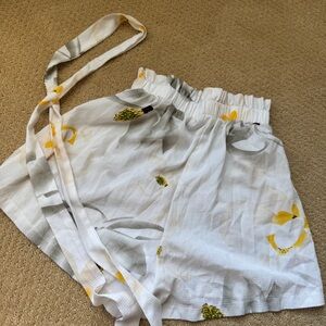 White and Yellow Floral Shorts with Belt